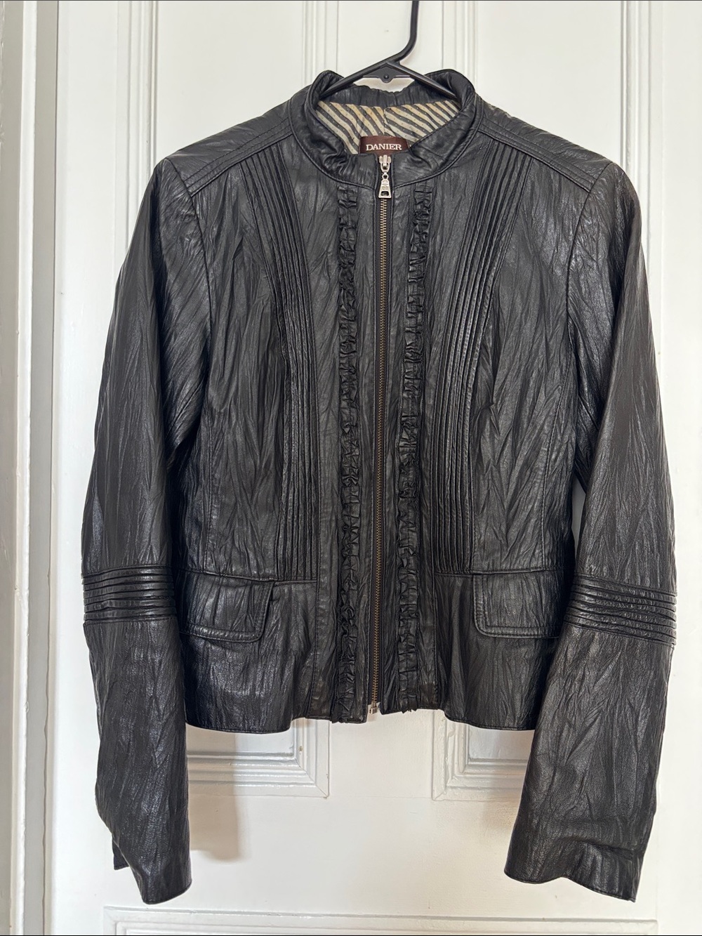Danier Black Leather Pintuck Zip Jacket